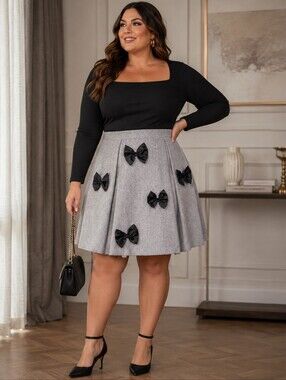 SHEIN CURVE MOD BOW WOOL SKIRT SZ 1X